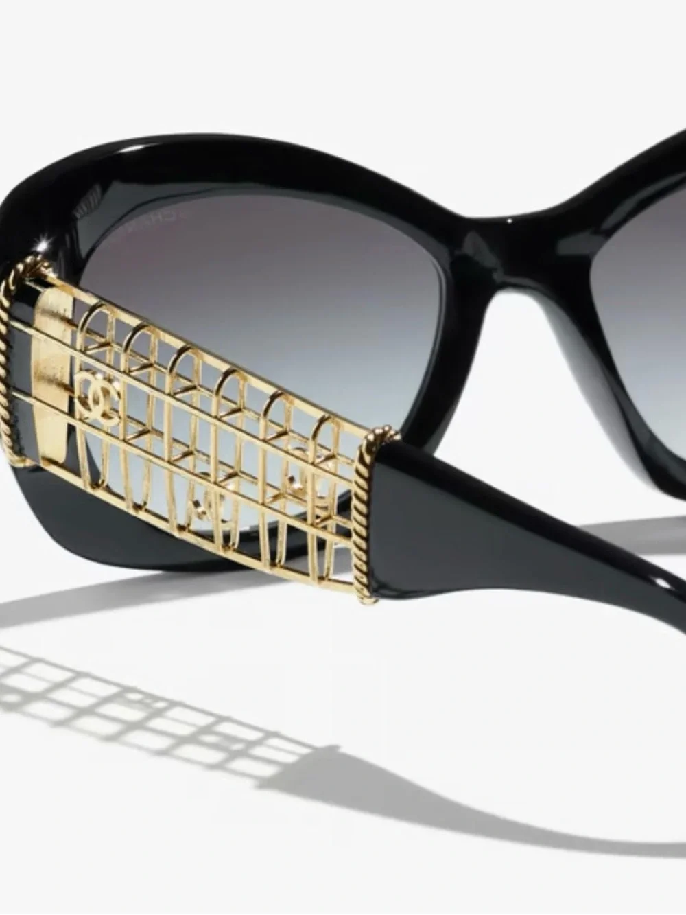 CHANEL Black Oversized Butterfly Sunglasses with Gray Gradient Lenses